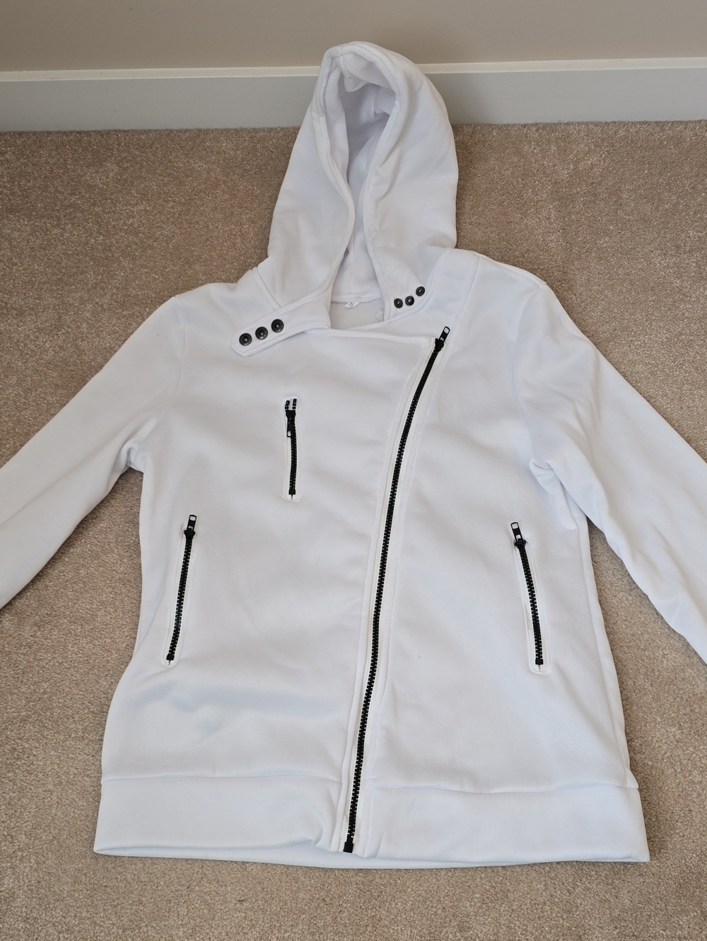 NWOT White Asymmetric Side-Zip Hoodie - Slim Fit (Fits Women’s Small / Teen XL)